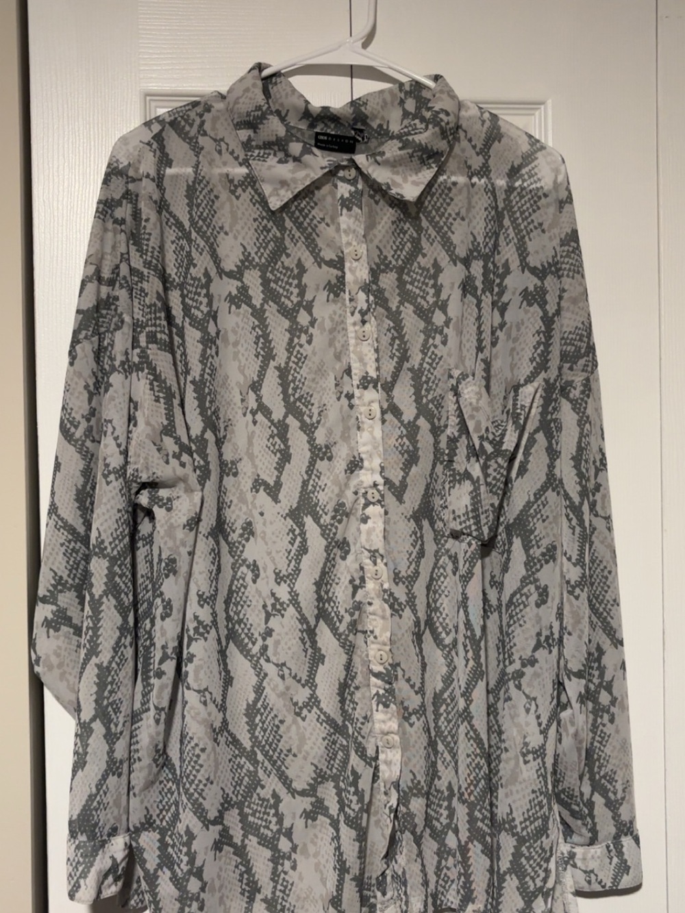 ASOS Design Sheer Snake Print Button-Up Shirt size 16